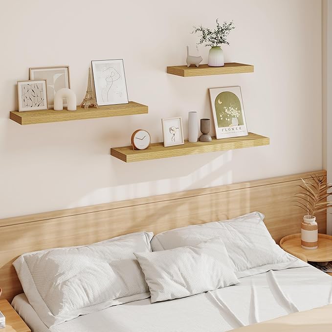 Vivelove 16 Inch Floating Shelves for Wall, 16x9 Display Shelves for Bathroom Living Room Kitchen Bedroom Office Farmhouse Home Decor - Set of 2, Oak