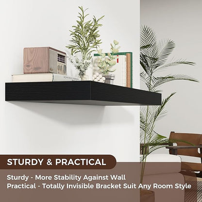 Venusmiles Floating Shelves for Wall, 40" W x 12" D x 2" H, 1 Pack of Long Wall Mounted Engineered Wood Shelves with Invisible Brackets for Living Room, Bedroom, Bathroom, Kitchen Decor, Black
