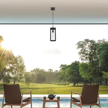 Globe Electric 44773 1-Light Outdoor Pendant, Matte Black, Clear Glass Shade, E26 Base Socket, Kitchen Island, Café, Ceiling Hanging Light Fixture, Modern, Vintage, Porch Light, Bulb Not Included