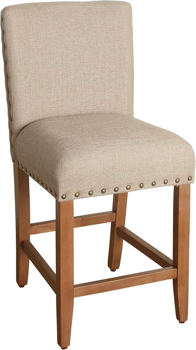 Homepop Home Decor | Backless Nailhead Trim Counter Height Bar Stools | 24 Inch Bar Stools | Decorative Home Furniture (Natural Linen)