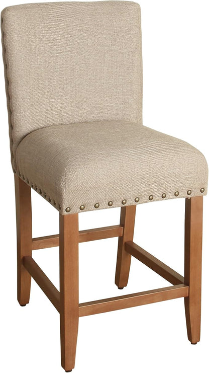 Homepop Home Decor | Backless Nailhead Trim Counter Height Bar Stools | 24 Inch Bar Stools | Decorative Home Furniture (Natural Linen)