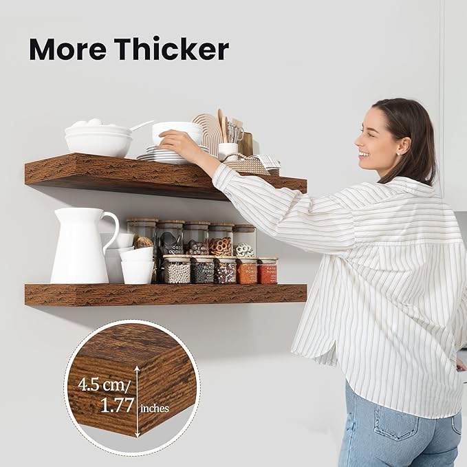 Heimlove Floating Shelves for Wall 55 Inch Long,Extra Large and Thick Wood Shelves Mounted Storage Hanging Shelf Invisible Bracket for Bedroom,Living Room,Kitchen,Office,Set of 2,Rustic Brown