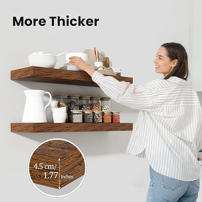 Heimlove Floating Shelves for Wall 55 Inch Long,Extra Large and Thick Wood Shelves Mounted Storage Hanging Shelf Invisible Bracket for Bedroom,Living Room,Kitchen,Office,Set of 2,Rustic Brown