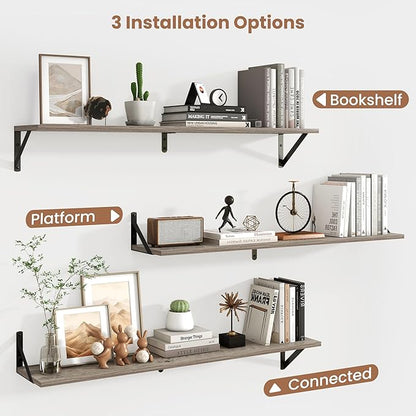 Axeman 40 Inch Floating Shelves | 8 Inch Deep Grey Wall Shelves Set of 2 | 39.4" W x 8" D Rustic Grey Wood Shelves for Bathroom Kitchen Living Room