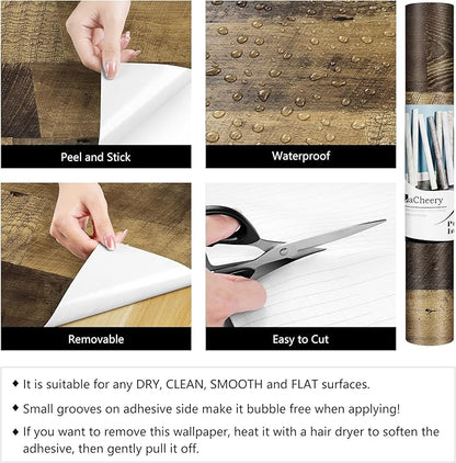 LACHEERY Thick Butcher Block Contact Paper for Countertops Waterproof Brown Wood Contact Paper Peel and Stick Countertops Shiplap Peel and Stick Wood Wallpaper Removable for Cabinets Wall 15.8"x80"