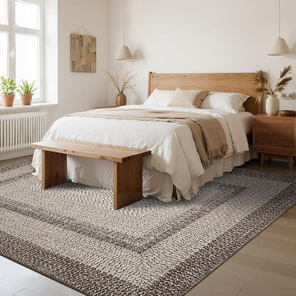 Imitation Braided Collection-Print 10x13 Area Rug for Living Room Large Washable Rug Non-Slip Non-Shedding Stain Resistant Thin Foldable Floor Cover Carpet for Bedroom Dining Room Classroom