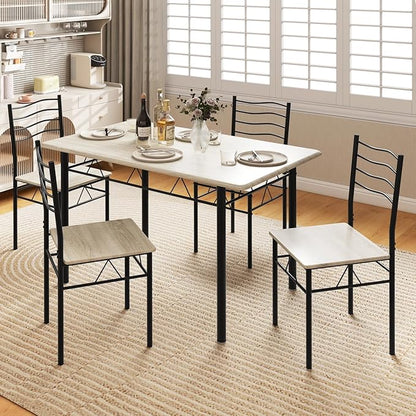 Giantex Modern 5 Piece Dining Table Set for 4 Chairs Wood Metal Kitchen Breakfast Furniture (Beech Wood)