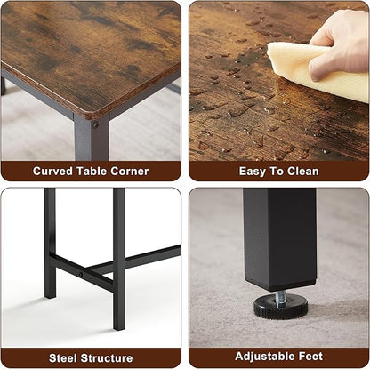 Industrial Style 3 PCS Kitchen Table Set, 43.3" L Dining Table with 2 Benches, Rustic Brown