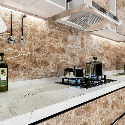 VEELIKE 15.7''x708'' Brown Marble Contact Paper for Countertops Waterproof Wallpaper Decorative Roll for Counter Top Covers Cabinets Kitchen Furniture Wall Self Adhesive Peel and Stick Removable