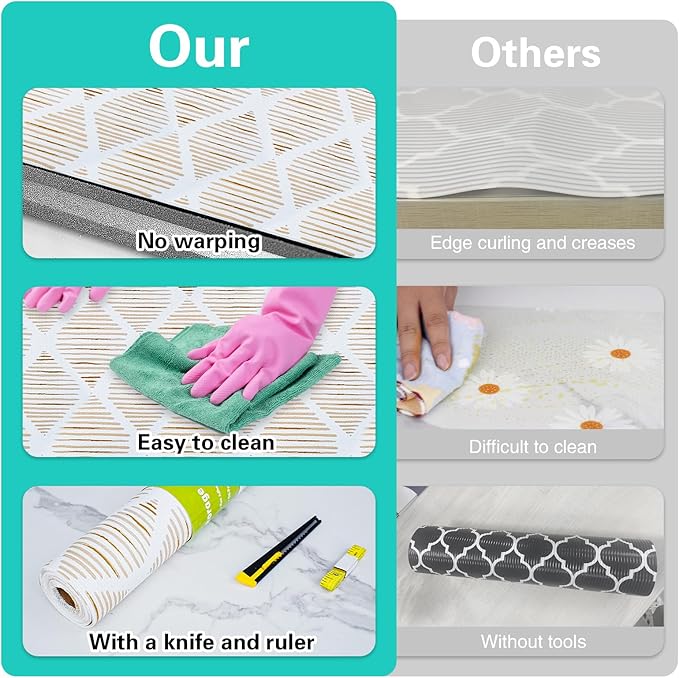 Drawer and Shelf Liner for Kitchen Cabinet,Non-Adhesive Cabinet Liners 24in x 10FT,Waterproof Shelf Paper Non-Slip Mats Cupboard Liner Contact Protect Dresser/Shelves/Table-Brown Stripes