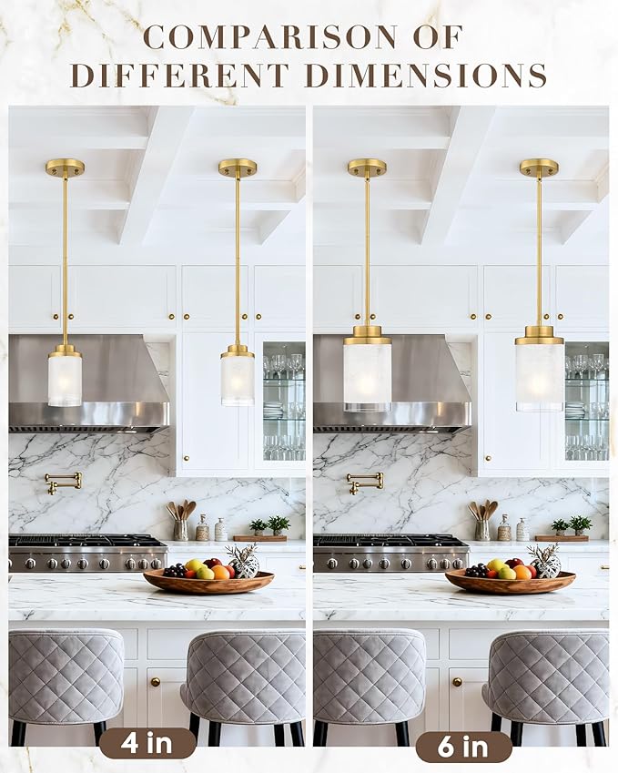 TENGXIN Modern Pendant Light for Kitchen Island, 6-Inch Brushed Gold Hanging Ceiling Light Fixture,Farmhouse Pendant Lighting for Dining Room Bedroom Bar Office