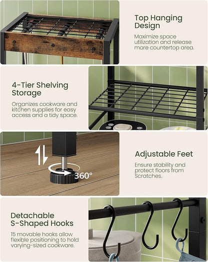 CHOEZON 5-Tier Pot Rack, Floorstanding Pots and Pans Organizer, Kitchen Bakers Rack, Kitchen Island Table, Pots and Pans Organizer, Storage Stand, for Living Room, Rustic Brown and Black TPR16BF