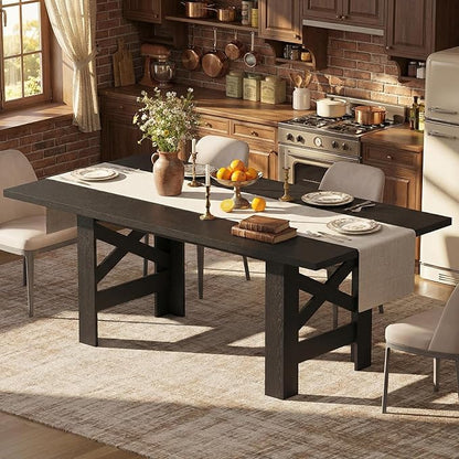 IDEALHOUSE 71" Long Dining Table for 6-8, Farmhouse Wooden Barn Kitchen Table for 6, Triangular Legs, Large Dining Room Table w/Thick Tabletop, Sturdy Frame, for Dinner, Kitchen, Office, Rustic Black