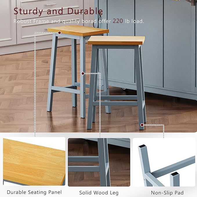 LUMISOL 53” Large Kitchen Island with 2 Bar Stools, Drop Leaf and Power Outlet, Rolling Kitchen Cart with Wheels, Door Internal Storage Rack and 5 Open Side Racks, Not Included Stools, Grey Blue