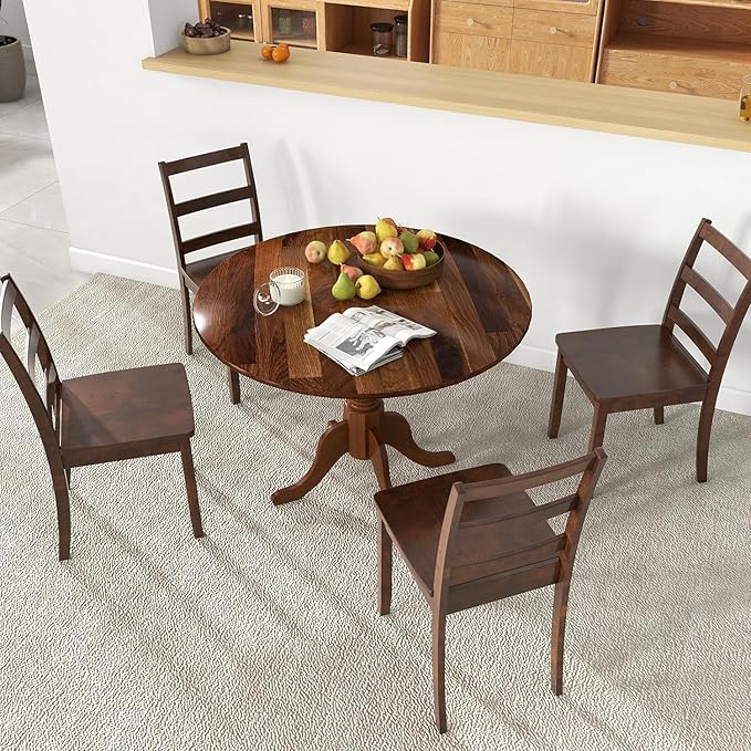 Giantex 39-Inches Round Rubber Wood Dining Table for 4 with Legs, 220 Lbs Capacity, Kitchen Table for Dining Room, Living Room, Restaurant, Dinner, Dinette (Walnut)