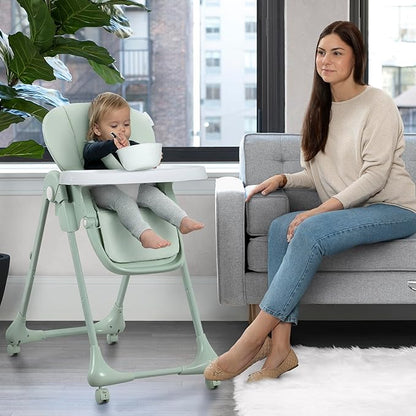 Little Folks by Delta Children 2-in-1 SlimFold High Chair for Babies and Toddlers, Sage Green