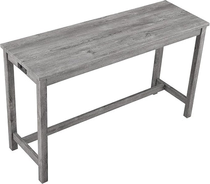 4-Piece Farmhouse Kitchen Table Stool Set with Power Outlets, Industrial Dining Tables with 3 Upholstered Stools, Wooden Counter Table Chairs w/Charging Station&2 USB Ports, Gray+Gray