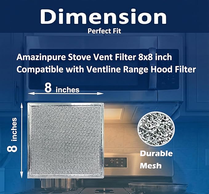 2X 8x8 inches Premium Ultra-Flow Heavy-Duty Range Hood Filter Replacement Compatible with Ventline BCC024600 Exhaust Fan Aluminum Mesh Grease Filter for Stove Vent Filter Kitchen Oven (2)