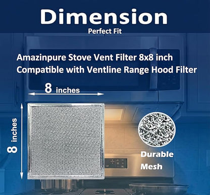 2X 8x8 inches Premium Ultra-Flow Heavy-Duty Range Hood Filter Replacement Compatible with Ventline BCC024600 Exhaust Fan Aluminum Mesh Grease Filter for Stove Vent Filter Kitchen Oven (2)