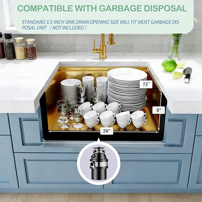Gold Undermount Kitchen Sink 28 x 18 Inch, 16 Gauge SUS304 Stainless Steel All In One Workstation Sinks with Ledge & Accessories, 28" x 18" x 10" Handmade Single Bowl Gold Kitchen Sink