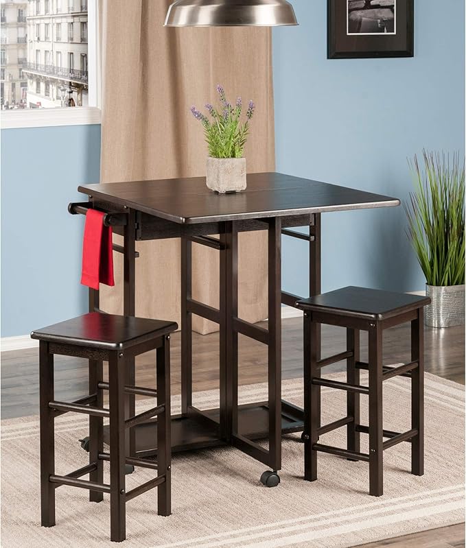 Winsome Suzanne Kitchen Table Set with Stools, 33" in Coffee, Convenient Sturdy Mobile Kitchen & Dining Room Table & Chairs with Storage for Small Spaces, Dorms, Apartments