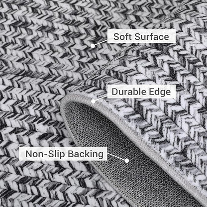 Washable Area Rugs 10x13 Modern Rugs for Bedroom Grey Rug Imitation Braided Soft Large Area Rug Non Slip Throw Rugs Stain Resistant Carpet for Nursery Dining Room Office 10'x13' Light Grey