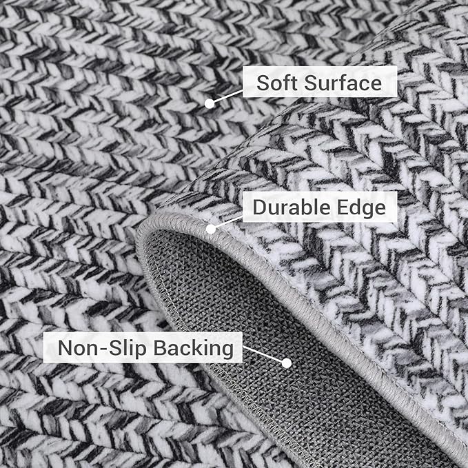 Washable Area Rugs 5x7 Rug for Living Room Non Slip Modern Rug Soft Area Rug for Bedroom Farmhouse Braided Print Throw Rugs Contemporary Stain Resistant Carpet for Dining Room 5'x7' Light Grey