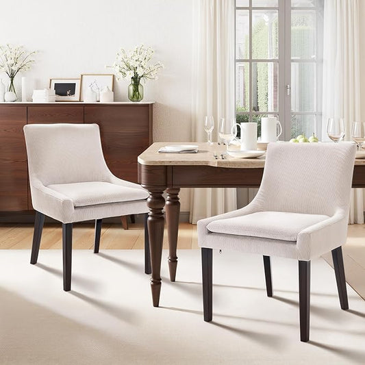 Dining Chairs Set of 2 – Extra Wide & Padded Corduroy Dining Chairs with Solid Wood Legs, High-Density Foam Cushion, Mid-Back Modern Kitchen Chairs for Comfortable Everyday Use