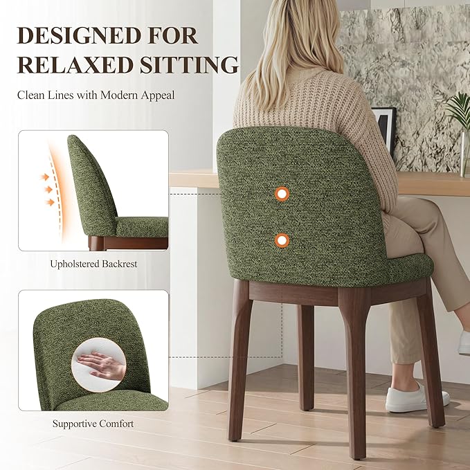 MALOL Wooden Dining Chairs Set of 6, Upholstered Kitchen & Dining Room Chairs with Thickened Wooden Legs, Farmhouse Side Chairs, Green