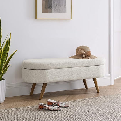 Modern Ottoman Bench with Storage - Versatile Bedside Pouf, Footstool, Toy Storage Ottoman for Bedroom, Living Room, Hallway Entryway, Multi-Use Furniture,Beige-Linen
