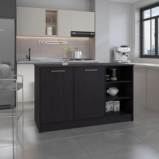 GOWE Kitchen Island Two Cabinets, Three Open Shelves