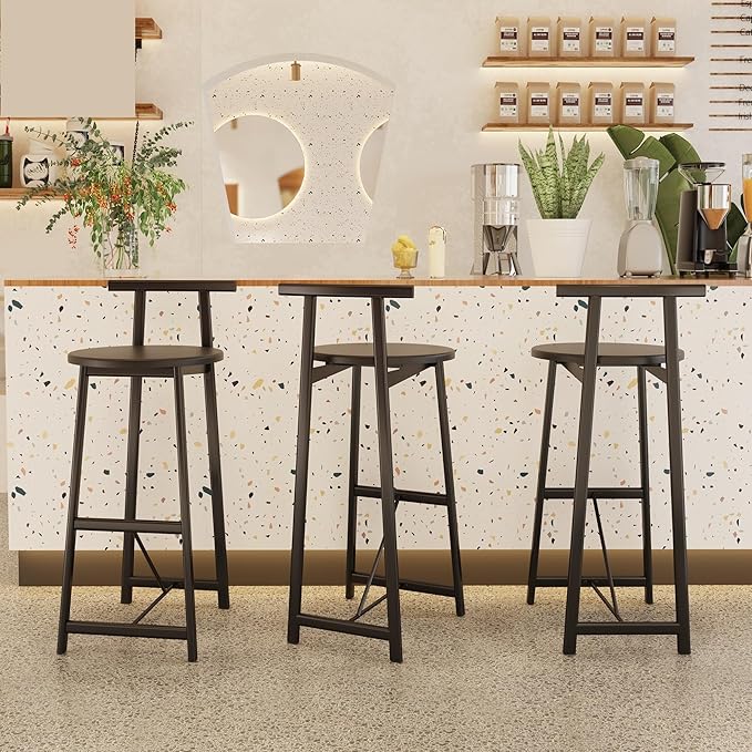 Kitchen Island Bar Chairs Set of 3 Metal Counter Barstools with Backrest for Dining Pub Room