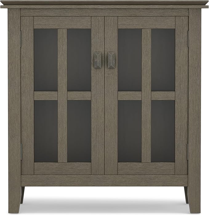SIMPLIHOME Artisan SOLID WOOD 30 Inch Wide Contemporary Low Storage Cabinet in Farmhouse Grey, For the Living Room, Entryway and Family Room