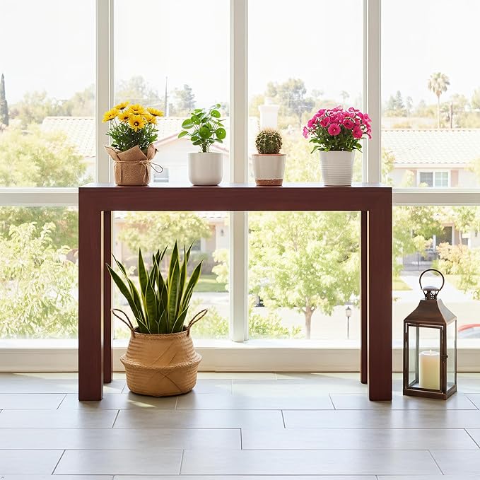Plank+Beam Modern 46 Inch Console Table, Solid Pine Wood Entryway Table, Narrow Sofa Table for Hallway or Living Room, Walnut