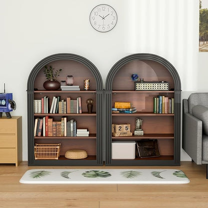 Ball & Cast 45.66" Tall Arched Storage Cabinet,Modern 4-Tier Wooden Display Cabinet with Open Shelves,Versatile Floor Bookcase Cabinet Organizer for Library,Living Room, Office, Black