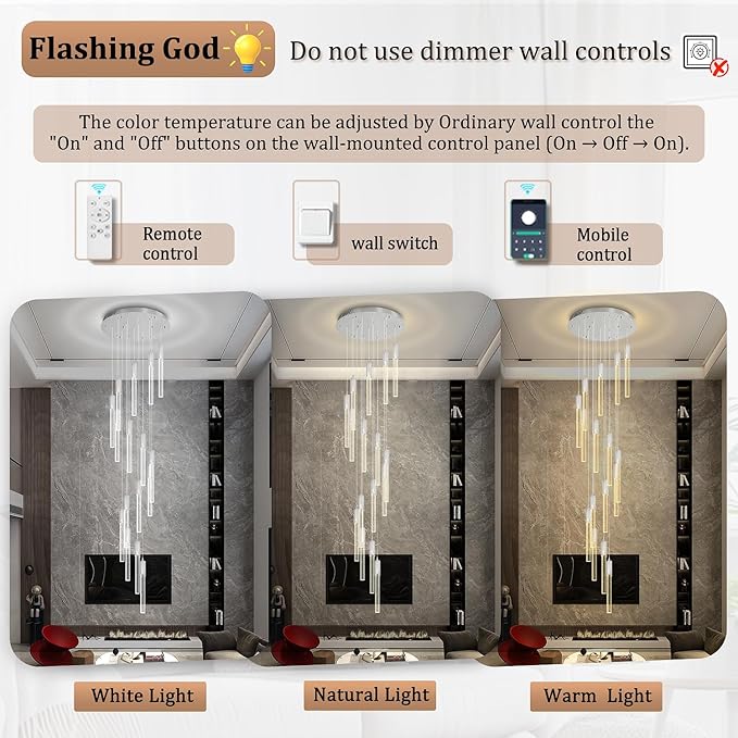 Flashing God 137'' Large Crystal Chandeliers for High Ceiling 16-Lights Stairway Chandelier Modern Sliver Chandelier Crystal Pendant Ceiling Light for Living Room Foyer Entrance ﻿