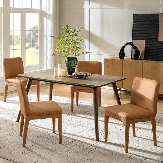 HULALA HOME Faux Leather Dining Chairs Set of 4, Morden Kitchen Chairs with Thick Cushion and Solid Wood Frame, Upholstered Accent Side Chair for Kitchen Dining Living Room Restaurant, Camel