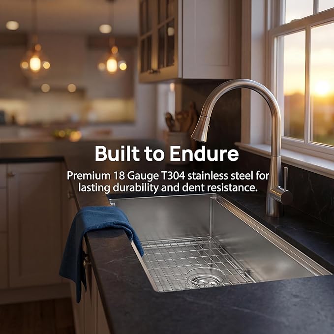 Undermount Kitchen Sink Workstation - 33x22 Inch Drop In Sink Workstation T304 18 Gauge Stainless Steel Single Bowl Kitchen Sinks with Accessories, Handmade Basin, 9 Inch Deep