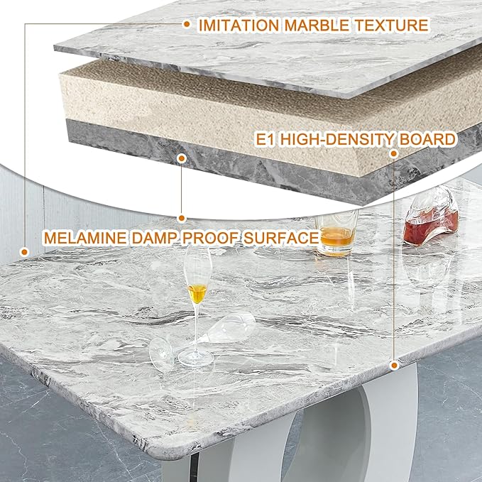 gopop Bar Height Dining Table,Marble Dining Table for 6,1.77-inch Thick Marbleized Textured Tabletop with High-Gloss MDF Base,Counter Height Table Ideal for Pub Bar Gatherings at Home