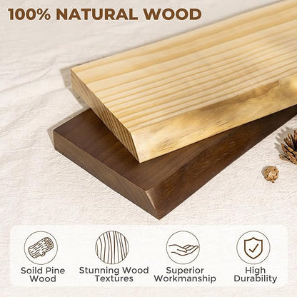 RICHFOCUS Live Edge Wood Floating Shelves for Wall 24" Natural Solid Wood Wall Mounted Shelf|8 Inch Deep Wooden Floating Shelves with Invisible Bracket for Bathroom Kitchen Room|2Pcs, Walnut