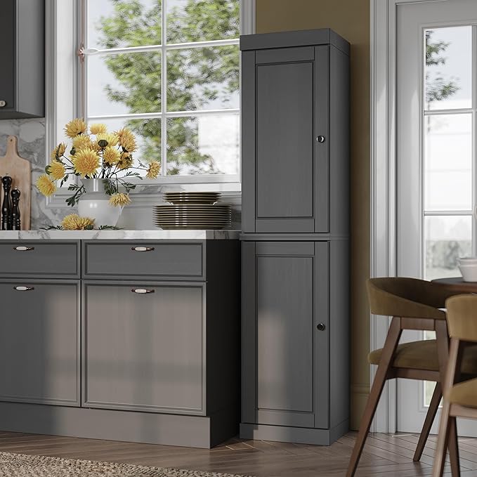 Palace Imports Solid Wood Pantry Cabinet - Tall Narrow Storage Cabinet with Raised Panel Doors - 16.5" W x 71.5" H - Gray, Kitchen Cupboard, Adjustable Shelves, 100% Eco-Friendly Wood, Modular