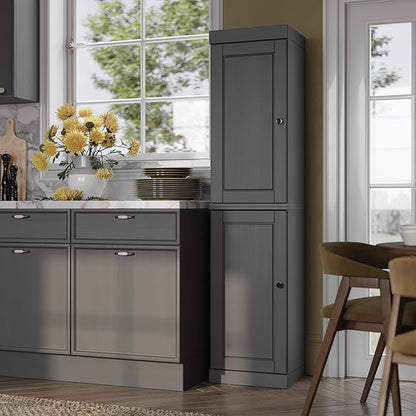 Palace Imports Solid Wood Pantry Cabinet - Tall Narrow Storage Cabinet with Raised Panel Doors - 16.5" W x 71.5" H - Gray, Kitchen Cupboard, Adjustable Shelves, 100% Eco-Friendly Wood, Modular