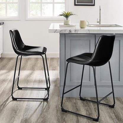 LEMBERI 26 inch Bar Stools Set of 2, Modern Counter Height Bar Stools, Faux Leather Barstool with Back and Metal Leg, Armless Bar Chairs for Kitchen Island (Black, 2pcs 26")