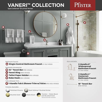 Pfister Vaneri Bathroom Sink Faucet, 8-Inch Widespread, 2-Handle, 3-Hole, NSF Certified, Spot Defense Brushed Nickel Finish, LF049VRIGS