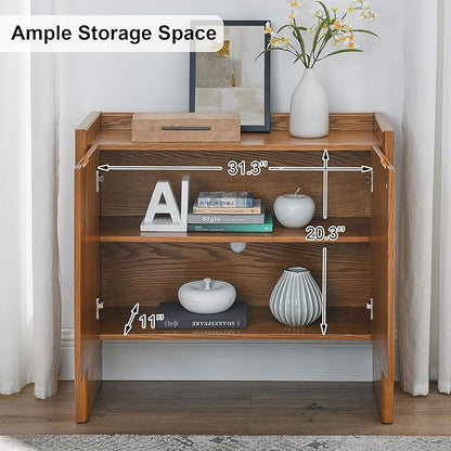 Amposei Modern Vintage Small Sideboard 34-Inch Entryway Storage Cabinet Coffee Bar Cabinet with Adjustable Shelf for Living Dining Room Kitchen Hallway, Walnut
