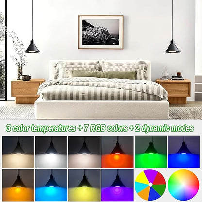 Battery Operated Pendant Light Set of 2, RGB Color Changing Rechargeable Hanging Light with Remote Up to 50 Hours Use, Vintage Pendant Light No Wiring for Bedroom Living Room(Black)
