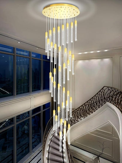 Flashing God 181'' Large Chandeliers for High Ceiling 36-Lights Raindrop Crystal Chandelier Modern Bubble Chandelier Crystal Pendant Light for Living Room Staircaes Foyer Entrance Gold
