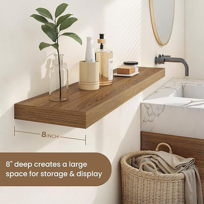 Dreamland 55 Inches Floating Shelves for Wall, 8" Deep Long Floating Shelves Set of 1, Large Display & Storage Shelf, Wall Shelf for Bathroom Bedroom Living Room Kitchen Office, Walnut
