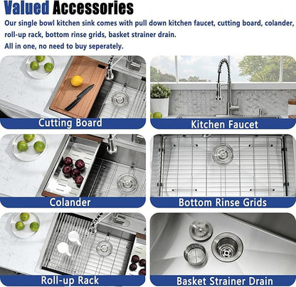 28x22 Drop In Kitchen Sink and Faucet Combo Set - 28 Inch Drop In Kitchen Sink Single Bowl, Stainless Steel 10 Inch Deep Workstation Drop-in Sinks with Accessories