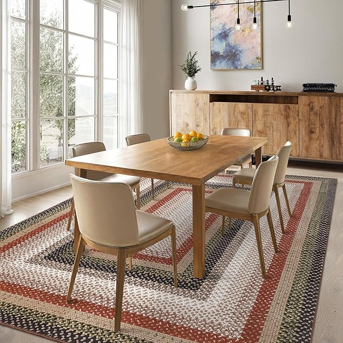 Imitation Braided Collection-Print Washable Area Rug 6x9 Rug for Living Room Non Slip Modern Soft Area Rug for Bedroom Farmhouse Throw Rugs Contemporary Stain Resistant Carpet for Dining Room